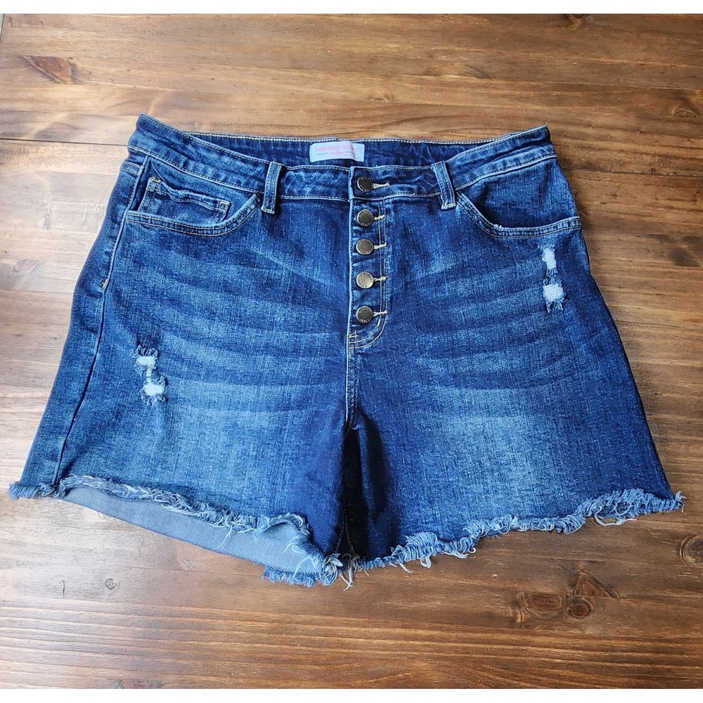 Discount Divas Western Distressed Denim Shorts 5-Button Fly XL Dark Wash